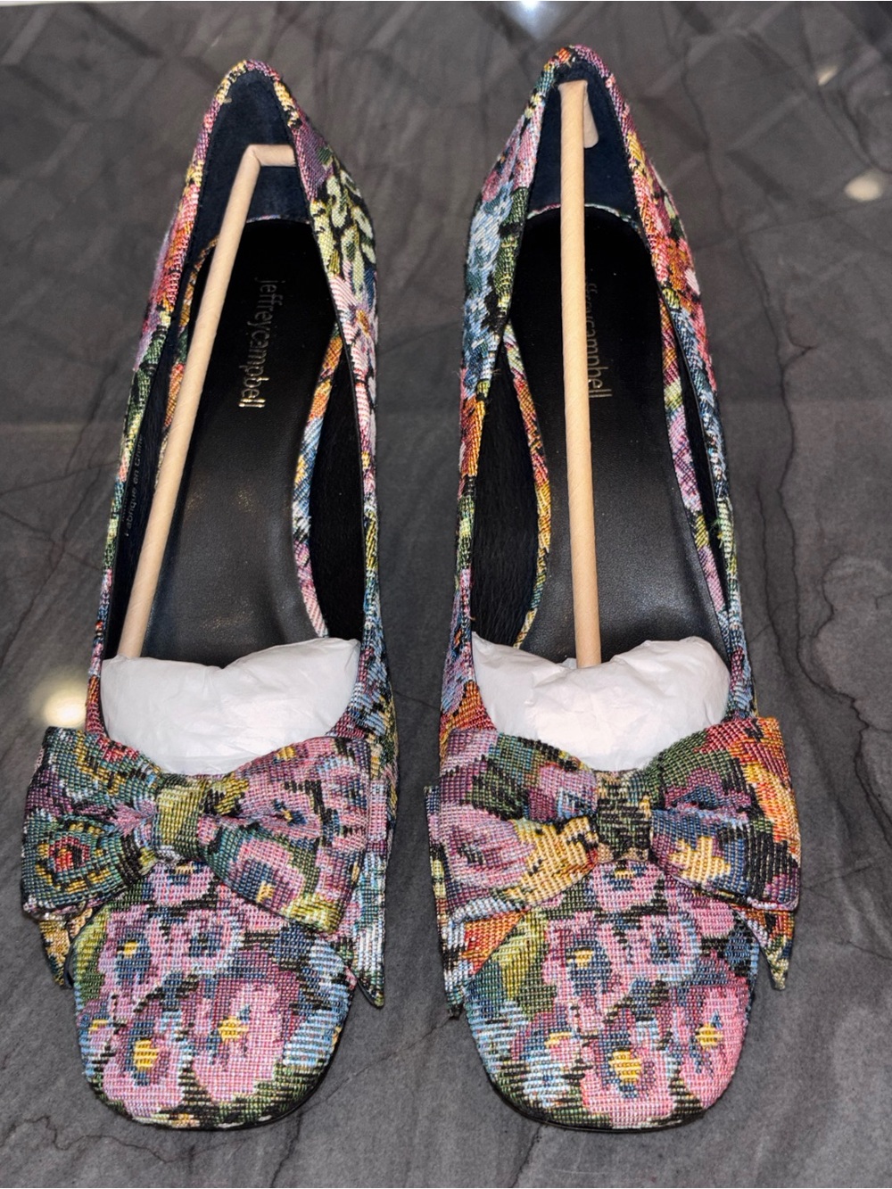 Jeffrey Campbell NEW Anneliese floral tapestry block heel bow detail shoes sz 11